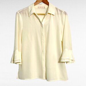 Tory Burch Arianne Classic Cream Silk Blouse 3/4 Ruffled Sleeves Sz 6